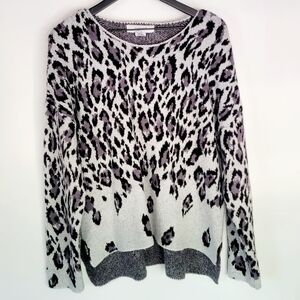 WorkShop Leopard Print Round Neck Grey/Black Women's Sweater Size XL